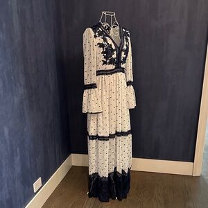 Aqua Navy and White Long Sleeve Maxi Dress